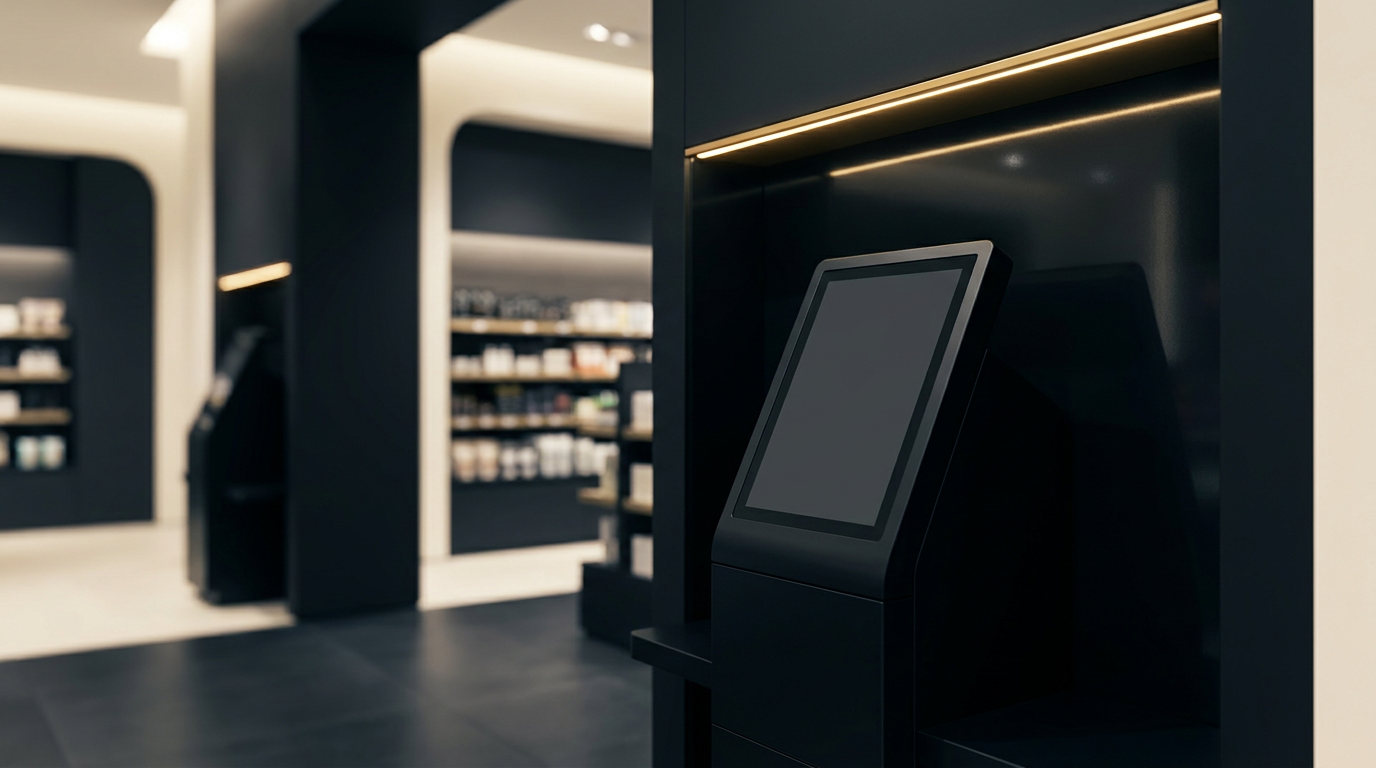 Kiosco de autocobro Nexora instalado en un espacio comercial